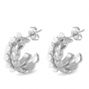 Oorbellen van Stainless steel Roestvrij staal (RVS) oorstekers heart imitation pearls Silver