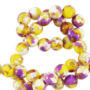 Keramiek kraal 6mm White-yellow purple