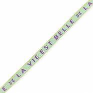 Tekstlint "la vie est belle" Mint green-purple