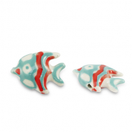 Keramiek kralen fish Turquoise-red
