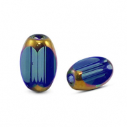 Glaskralen ovaal facet Royal blue transparent-gold