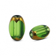 Glaskralen ovaal facet Green transparent-gold
