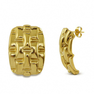 Oorbellen van Stainless steel Roestvrij staal (RVS) oorstekers rectangle Gold