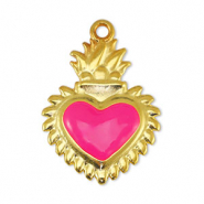 Metaal bedels DQ heart Fuchsia-Goud (nikkelvrij)