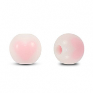 Acryl kralen rond heart White-Light pink