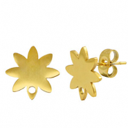 Oorbellen van Stainless steel Roestvrij staal (RVS) oorsteker flower met oogje Gold