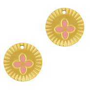 Bedels van Stainless steel Roestvrij staal (RVS) round flower Gold-pink