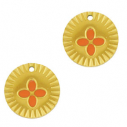 Bedels van Stainless steel Roestvrij staal (RVS) round flower Gold-orange