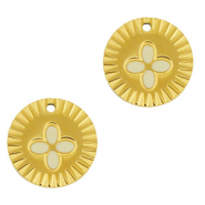 Bedels van Stainless steel Roestvrij staal (RVS) round flower Gold-white