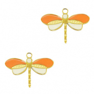 Bedels van Stainless steel Roestvrij staal (RVS) dragonfly Gold-orange