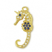 Brass TQ metaal bedels seahorse Gold-blue