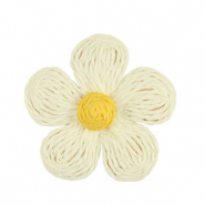 Hangers van raffia flower 55mm White-yellow