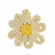 Hangers van raffia flower 50mm Beige
