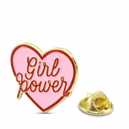 Pins heart "Girl power" Pink-red-gold