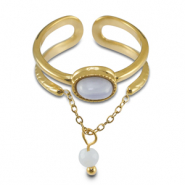 Ringen van Stainless steel Roestvrij staal (RVS) met natuursteen Gold-lilac purple-white