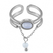 Ringen van Stainless steel Roestvrij staal (RVS) met natuursteen Silver-lilac purple-white
