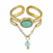 Ringen van Stainless steel Roestvrij staal (RVS) met natuursteen Gold-turquoise blue