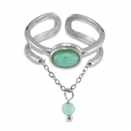 Ringen van Stainless steel Roestvrij staal (RVS) met natuursteen Silver-turquoise blue
