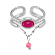 Ringen van Stainless steel Roestvrij staal (RVS) met natuursteen Silver-magenta pink