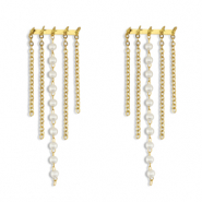 Oorbellen van Stainless steel Roestvrij staal (RVS) oorstekers with imitation pearls Gold