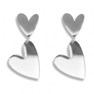Oorbellen van Stainless steel Roestvrij staal (RVS) oorstekers heart Silver