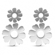 Oorbellen van Stainless steel Roestvrij staal (RVS) oorstekers flower Silver