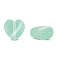 Glas kralen Cat's Eye heart Mint turquoise