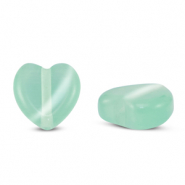 Glas kralen Cat's Eye heart Mint turquoise