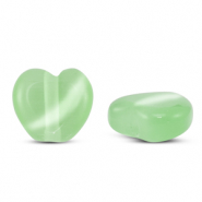 Glas kralen Cat's Eye heart Light green