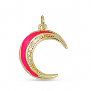 Brass TQ metaal bedels zirkonia moon Gold-fuchsia pink