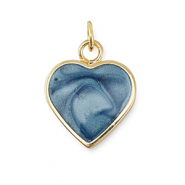 Brass TQ metaal bedels heart Gold-blue marble