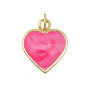 Brass TQ metaal bedels heart Gold-dark pink marble