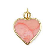 Brass TQ metaal bedels heart Gold-light pink marble