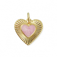 Brass TQ metaal bedels heart Gold-light pink marble