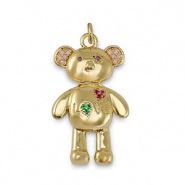 Brass TQ metaal bedels zirkonia bear Gold-multicolor