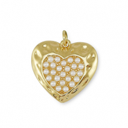 Brass TQ metaal bedels heart with pearl Gold-white