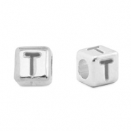 Metaal letterkralen DQ T Antiek zilver (nikkelvrij)