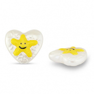 Kralen van acryl heart with star Pearl-yellow-black