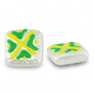 Kralen van acryl square with cross Pearl-yellow-green