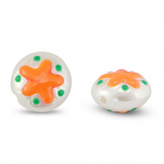 Kralen van acryl round with star Pearl-orange-green