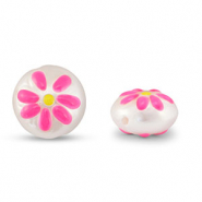 Kralen van acryl round with flower Pearl-pink-yellow