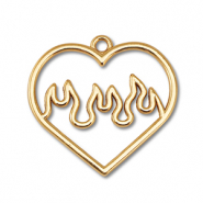 Metaal bedels heart with flames Gold
