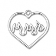 Metaal bedels heart with flames Silver