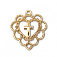 Metaal bedels heart with cross Gold
