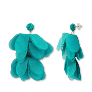 Musthave oorbellen/oorstekers chiffon bloem Teal green-gold