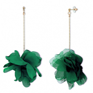 Musthave oorbellen/oorstekers chiffon bloem Dark green-gold