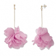 Musthave oorbellen/oorstekers chiffon bloem Mauve pink-gold