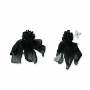 Musthave oorbellen/oorstekers chiffon bloem Black-gold