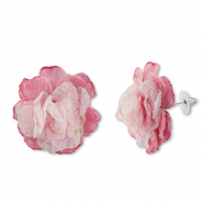 Musthave oorbellen/oorstekers chiffon bloem Pink-light pink-silver