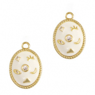 TQ metaal brass bedels oval enamel Gold-white